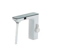 Grifos de cocina, Grifo de lavabo con sensor sin contacto, grifo baño pantalla digital inteligente latón, mezclador agua fría y caliente gris, alimentación por batería(White Basin Faucet)