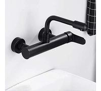 Grifos de Cocina Latón Negro Montado en la Pared Baño de Doble Orificio Grifo de Lavabo Giratorio 360 Grifos mezcladores de grúa para Fregadero de Agua fría y Caliente Negro 370 mm Servicio Pesado