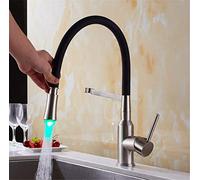 Grifos de Cocina LED con Grifo Monomando de Goma Cromado y níquel para Cocina, Grifo Monomando extraíble, grúa para fregaderos con aireador Retro, níquel con LED