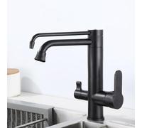 Grifos de Cocina Negros Grifo de Agua Potable Grifo con Filtro de Agua de 3 Vías Grifos de Cocina para Agua Potable Mezclador de Fregadero con Caño Giratorio Grifos Mezcladores de Cocina de 1 Orific