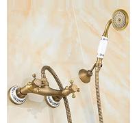 Grifos de Ducha Juegos de Ducha de bañera de baño montados en la Pared Retro de latón Antiguo con grifos mezcladores de Cabezal de Mano de cerámica