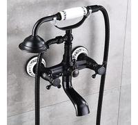 Grifos de ducha mezcladores de pared negros antiguos, kit de ducha retro de doble palanca con cabezal de ducha de mano, elegante accesorio de baño para decoración moderna y vintage