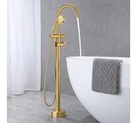 Grifos de Ducha y Bañeras Oro Cepillado de Suelo Grifo Bañera de Pie Retro Europeo Ducha Baño Cuello de Cisne,Oro Cepillado