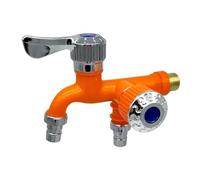 Grifos de exterior Grifo de piscina for fregona, grifos lavadora, grifo uno en dos, montado la pared, doble salida agua, jardín al aire libre(Orange)