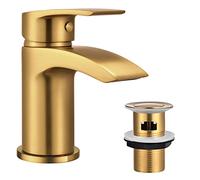 Grifos de lavabo de oro cepillado con desagüe desplegable en cascada para baño mezcladores