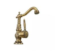 Grifos de lavabo Grifo de baño de latón antiguo, grifo tallado for lavabo, grifos mezcladores de agua fría y caliente con rotación de 360 grados, XT940(Antique,Short)