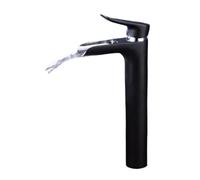 Grifos de lavabo grifo de baño grifos de cascada, grifo de agua fría y caliente de un solo orificio grifos mezcladores de lavabo W3030(Black with Chrome)