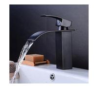 Grifos de lavabo negros, grifo elegante for lavabo de baño en cascada, grifos monomando con orificio for montaje en cubierta, grifos mezcladores con caño cuadrado grande(Short)