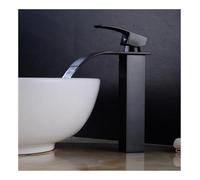 Grifos de lavabo negros, grifo elegante for lavabo de baño en cascada, grifos monomando con orificio for montaje en cubierta, grifos mezcladores con caño cuadrado grande(Long)