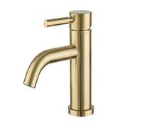 Grifos grifo de baño de un solo orificio, grifo de lavado de cuestión de oro de oro cepillado, grifo de fregadero caliente y caliente de acero inoxidable con manguera a prueba de explosión de acero