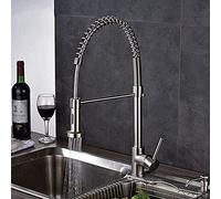 Grifos, grifo de cocina monomando 360 mezclador giratorio de níquel cepillado grifo de fregadero de agua caliente y fría estilo Spstyle Pull Out Spray Head Montado / Níquel cepillado Regalo