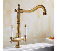 Grifos, grifo mezclador de baño, grifo mezclador tradicional para fregadero de cocina, doble mango, latón macizo, grifo clásico de bronce antiguo, bronce