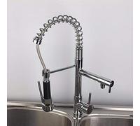 Grifos, Grifos para Fregadero de Cocina, Grifo Extraíble de Cromo Pulido, Grifo Mezclador para Fregadero de Cocina con Rociador de Doble Salida Deua Y Montaje en Cubierta.