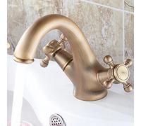 Grifos Mezcladores Dorados Antiguos De Agua Fría Y Caliente Grifo De Baño De Color Bronce Grifo Monomando De Doble Orificio Grifo De Lavabo De Latón