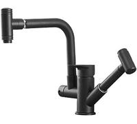Grifos mezcladores for fregadero de cocina, caño giratorio 360 ° con rociador manual extraíble, grifo monomando negro cabezal, latón