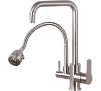 Grifos mezcladores for fregadero de cocina con 2 modos rociadoCaño giratorio 360°Doble manija y palancaAdaptador cabezal giratorioAcero inoxidable