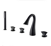 Grifos mezcladores para Ducha de baño Negros con Ducha de Mano montado en Cubierta Diseño Elegante Grifo para bañera Grifo para llenado de bañera con 3 manijas y 5 Orificios con Agua fría y Caliente