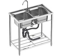 Grifos mezcladores para Fregadero Juego de Acero Inoxidable 304 Cocina Comercial con Grifo Lavabo el hogar lavandería Garaje Bar (Color: Plateado fácil Limpiar).