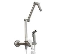 Grifos monomando para fregadero, Grifo de pared for llenado de ollas, plegable, con brazo oscilante, pistola rociadora de 2 orificios y manija simple(Brushed Nickel)