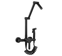 Grifos monomando para fregadero, Grifo de pared for llenado de ollas, plegable, con brazo oscilante, pistola rociadora de 2 orificios y manija simple(Black)