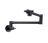Grifos para Cocina Pot Filler Montado En La Pared, Giratorio Multifuncional Universal Telescópico Doble Manija Grifo De Agua Fría, Grifo De Cocina Fregaderos De Cocina Grifo-Negro