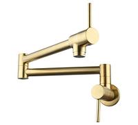 Grifos para Llenado de Olla de Cocina Montado en la Pared Latón Universal Doble Manija Grifo de Agua Fría Teleskitchen Grifo Fregaderos de Cocina Grifo-Dorado