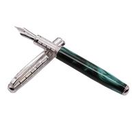 Grifos - Pluma estilográfica de plata de ley y resina verde - Detalles plateados - Instrumento de escritura recargable - Elegancia artesanal - Made in Italy