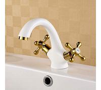 Grifos ZERAPH Grifos para Lavabo de Baño Fríos Blancos y Dorados Mezcladores de Lavabo de Dos Manijas de Latón para Montaje en Cubierta