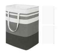 Grigio Bianco Cesto Lavanderia Pieghevole 75L con 2 Zipper Storage Bag,Sacchetto Lavanderia con Manico Grande Pieghevole Cesti Lavanderia per Camera da Letto,Bagno,Appartamento Studente