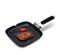 briebe Black Titanium Grill Asador Rayas, Inducción, Antiadherente Titanio, Sartén Plancha 28x28cm Aluminio Fundido sin PFOA, Mango Plegable, Apto Vitrocerámica, Gas