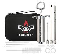 Grill Bump Kit de jeringa inyectora de carne con 3 agujas de inyector de adobo profesional y estuche de viaje para barbacoa, ahumador, pavo y pechuga de 2 onzas, gran capacidad, manual de usuario en
