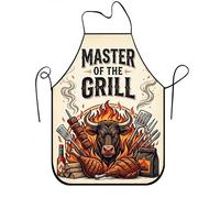 Grill Master Delantales para cocinar, diseño vintage de fuego y toro, delantal de cocina, barbacoa de verano, textura de lino, lavable, Beige, 24x31 Inch