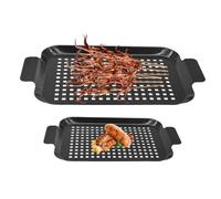 Grill Pan for Indoor Cooking - Premium Non Stick Barbecue Pan, Size Tray, Durable Heat Resistant Frying | Kitchen Grilling, Outdoor Camping Meals, Smoky BBQ Flavor Cooking, Portable