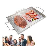 Grill Plate, Barbacoa Pan, Stainless Steel Tray with Handle, Outdoor Cookware Accessory, Heat-Resistant Tool for Camping, Picnic, Tailgating, Backyard Cooking, Travel BBQ Kit