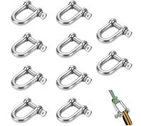 Grillete M6 en forma de D, 10 unidades de acero inoxidable 304 D anillo, bloqueo recto, para aparejo, cuerda de alambre de acero, cadenas de cordón, plata, tamaño M6