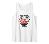 Grillin' & Chillin' USA BBQ 4 de julio Grill Backyard Party Camiseta sin Mangas