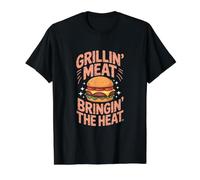 Grillin Meat Bringin The Heat Asado Parrilla Camiseta gráfica económica, Hombre, Negro, S