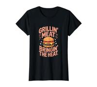 Grillin Meat Bringin The Heat Asado Parrilla Camiseta gráfica económica, Mujer, Negro, XL