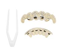 Grillz Braces, juego de rejilla de dientes de hip hop brillante, soporte de diamante de microset, soporte de decoración de dientes de maquillaje reutilizable, juego de decoración de dientes (Or)