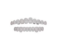 Grillz Dental De Hip Hop Con Circonita Brillante, Grillz Chapados En Oro Con Hielo Para Tus Dientes, Grillz De Diamante Para Mujeres Y Hombres, Accesorio De Rap(Silver)
