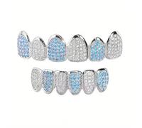 Grillz Dentales con Circonitas Azules Para Hombres y Mujeres, Grillz Dentales de Diamantes Estilo Hip Hop Para Tus Dientes Superiores e Inferiores(Blue,Eight)