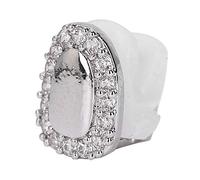 Grillz Diente único, Decoración de Dientes de Hip Hop, Parrillas Doradas para Sus Dientes para Disfraz de Rapero de Dientes, Cosplay, Fiesta de Halloween, Espectáculo(Plata diamante de una puerta)