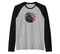 Grim Reaper Death Skeleton Halloween American Flag Camiseta Manga Raglan