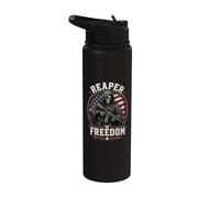 Grim Reaper Death Skeleton Halloween American Flag Stainless Steel Insulated Water Bottle
