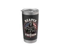 Grim Reaper Death Skeleton Halloween American Flag Vaso térmico de acero inoxidable de doble pared