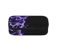 Grim-Reaper - Estuche para lápices de gran capacidad, bolsa de papelería de oficina, bolsa de cosméticos con compartimentos para niñas, niños y adultos, hermosa mariposa morada, talla única