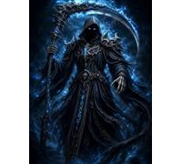 Grim Reaper Notebook: Halloween Gothic Journal with Dark Fantasy Reaper and Blue Flame Artwork