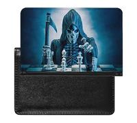 Grim Reaper Playing Game of Chess Funny Passport Case Cover And Vaccine Card Organizer Holder Travel Protector Bag Wallet Printed