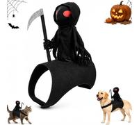 Grim Reaper Rider Pet Halloween Costume for Dogs & Cats | Adjustable Magic Tape Fastener | Funny Holiday Party Apparel | Fit for Small Medium Large Dogs (S)