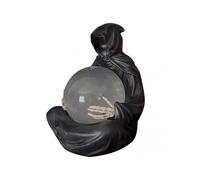 Grim Reaper Statue Black Robe Man Holding Light-up Ball Figurine Gothic Mysterious Man Ornament for Halloween Bookshelf Desk Decor